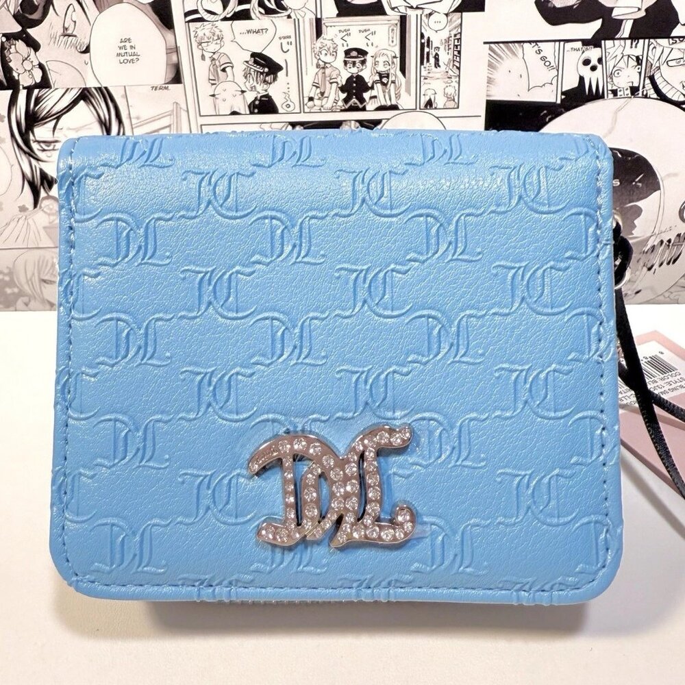 JUICY COUTURE THAT BLING SMALL ZIP AROUND BLUE HERITAGE WOMEN'S WALLET LOGO